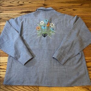 JCPenney Big Mac Chambray Embroider Button Down Shirt Floral Bouquet VTN Hippie